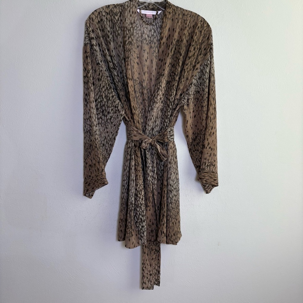 Victoria’s Secret leopard animal print semisheer, kimono belted robe pockets - Picture 8 of 14